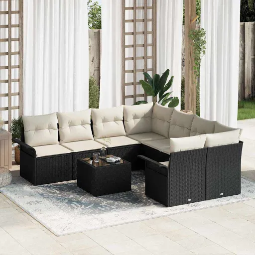 Conjunto de Sofá de Jardín   Negro Poliratán (9 pcs)