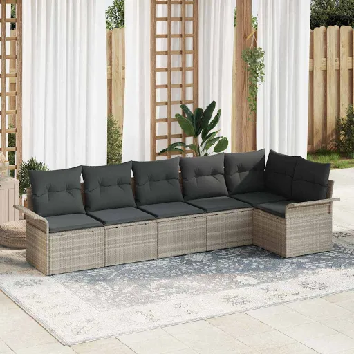 Conjunto de Sofá de Jardín   Gris Claro Ratán Sintético (6 pcs)