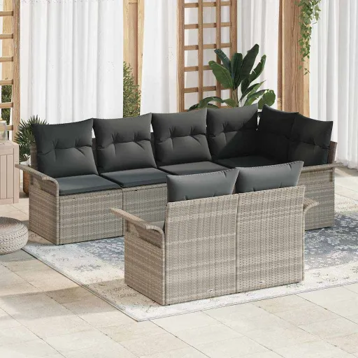 Conjunto de Sofá de Jardín   Gris Claro Ratán Sintético (7 pcs)