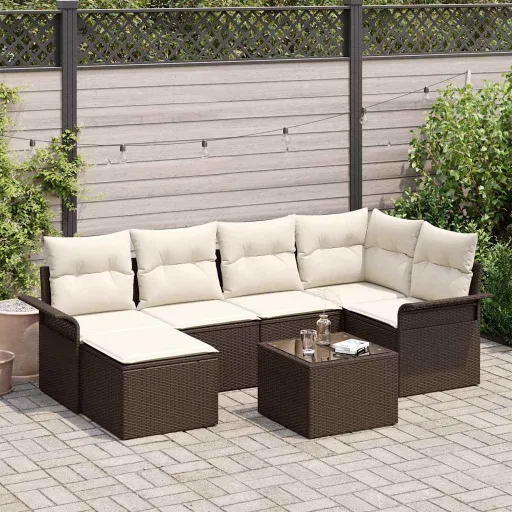 Conjunto de Sofá de Jardín Con Cojín   Marrón Poliratán (7 pcs)