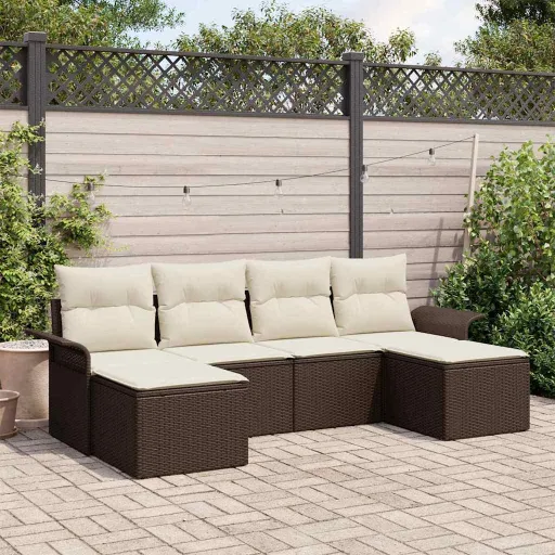 Conjunto de Sofá de Jardín Con Cojín   Marrón Poliratán (6 pcs)