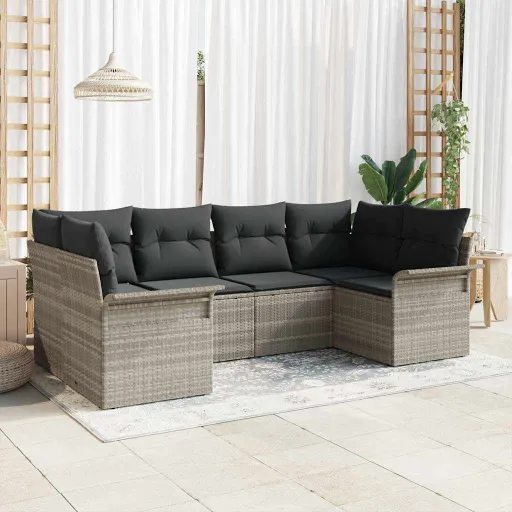 Conjunto de Sofás de Jardín   Gris Claro Ratán Sintético (6 pcs)