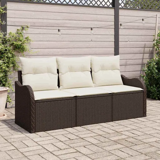 Conjunto de Sofá de Jardín Con Cojín   Marrón Poliratán (3 pcs)