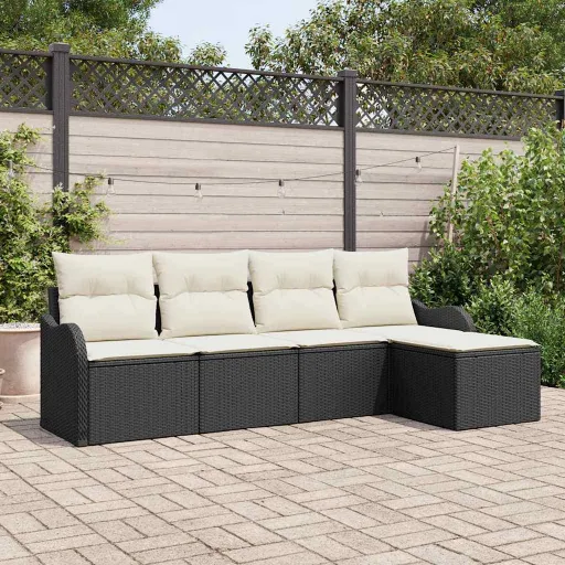 Conjunto de Sofá de Jardín Negro Ratán Sintético