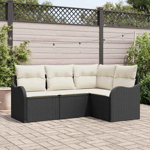 Conjunto de Sofá de Jardín   Negro Ratán Sintético (4 pcs)