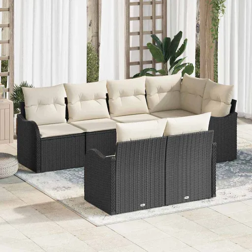 Conjunto de Sofá de Jardín Negro Ratán Sintético