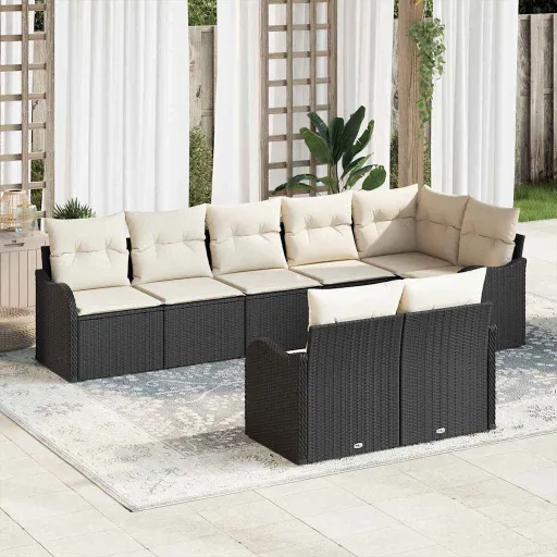 Conjunto de Sofá de Jardín   Negro Ratán Sintético (8 pcs)