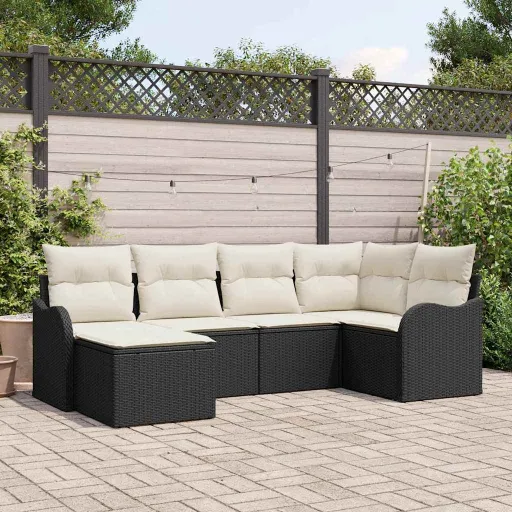 Conjunto de Sofá de Jardín   Negro Ratán Sintético (6 pcs)
