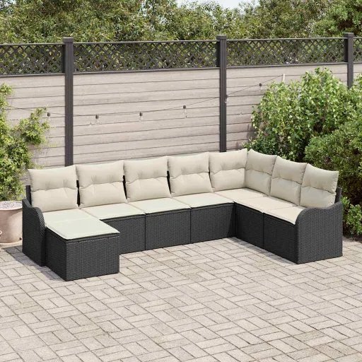 Conjunto de Sofá de Jardín Negro Ratán Sintético