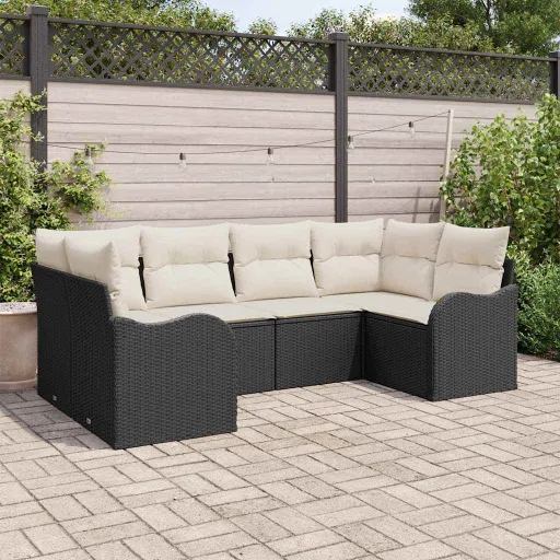 Conjunto de Sofá de Jardín Con Cojín   Negro Poliratán (6 pcs)