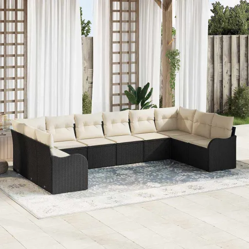 Conjunto de Sofá de Jardín Negro Ratán Sintético