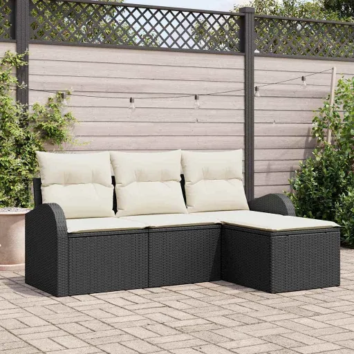 Conjunto de Sofá de Jardín Negro Ratán Sintético
