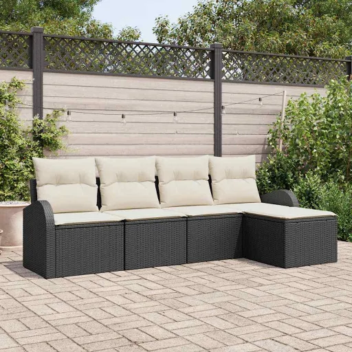 Conjunto de Sofá de Jardín   Negro Ratán Sintético (5 pcs)