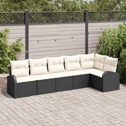 Conjunto de Sofá de Jardín Con Cojín   Negro Poliratán (6 pcs)