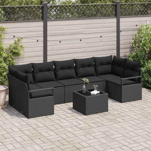 Juego de Sofá   Negro Ratán Sintético (8 pcs)