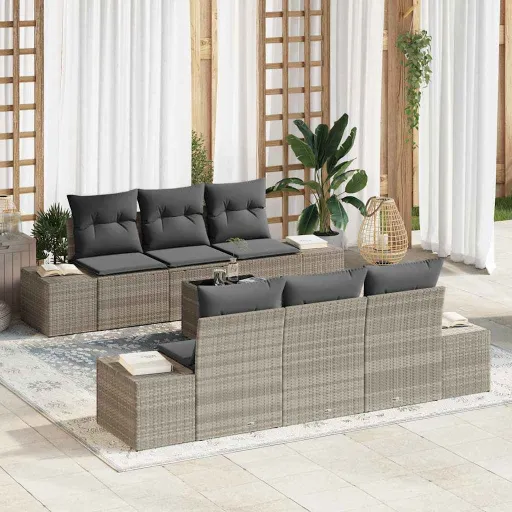 Conjunto de Sofá de Jardín   Gris Claro Ratán Sintético (7 pcs)