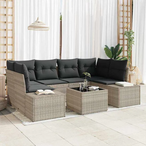 Conjunto de Sofá de Jardín   Gris Claro Ratán Sintético (7 pcs)
