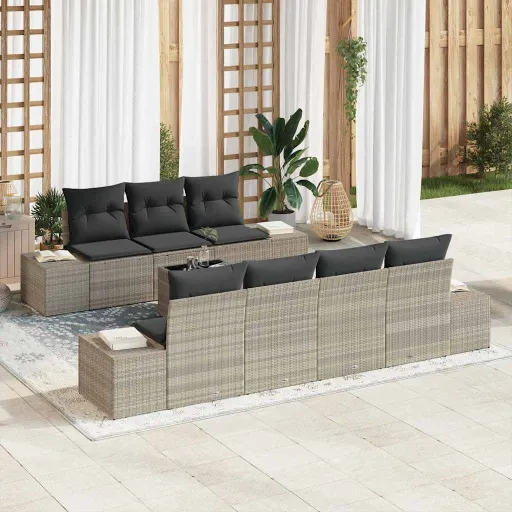 Conjunto de Sofá de Jardín   Gris Claro Ratán Sintético (8 pcs)