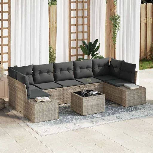 Conjunto de Sofá de Jardín   Gris Claro Ratán Sintético (8 pcs)