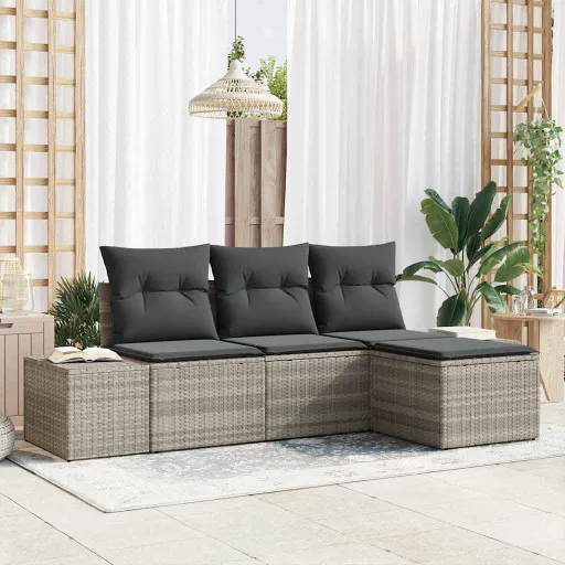 Conjunto de Sofá de Jardín   Gris Claro Ratán Sintético (4 pcs)