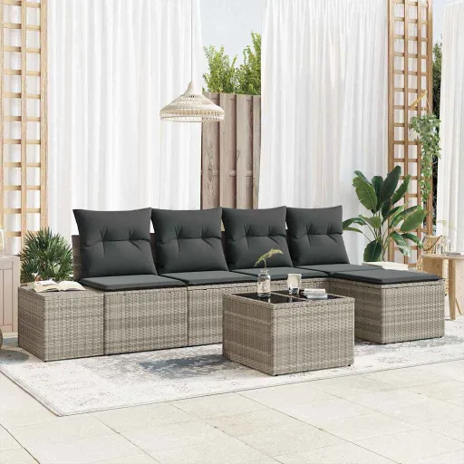 Conjunto de Sofá de Jardín   Gris Claro Ratán Sintético (6 pcs)