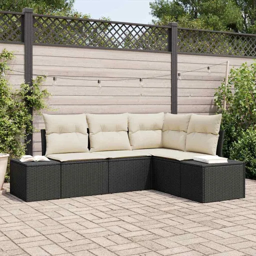 Conjunto de Sofá de Jardín   Negro Ratán Sintético (4 pcs)