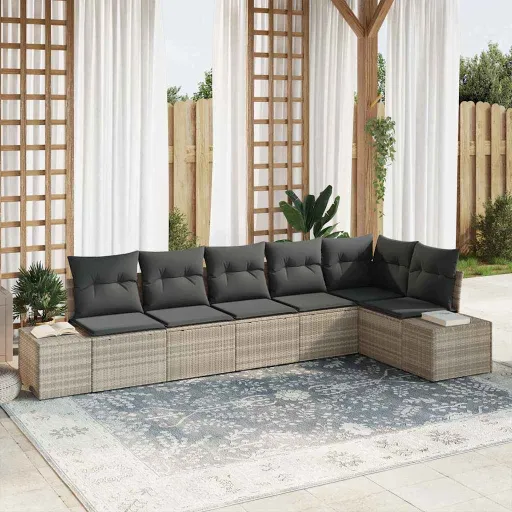 Conjunto de Sofá de Jardín   Gris Claro Ratán Sintético (6 pcs)