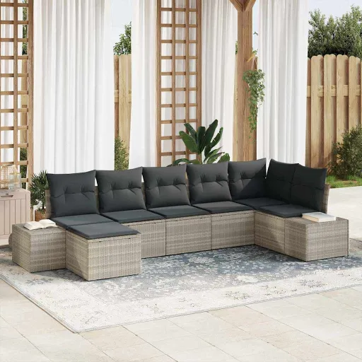 Conjunto de Sofá de Jardín   Gris Claro Ratán Sintético (7 pcs)