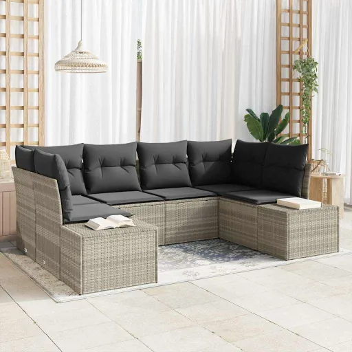 Conjunto de Sofá de Jardín   Gris Claro Ratán Sintético (6 pcs)
