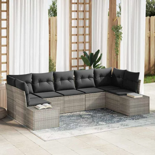 Conjunto de Sofá de Jardín   Gris Claro Ratán Sintético (7 pcs)