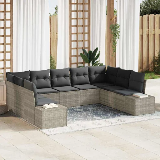 Conjunto de Sofá de Jardín   Gris Claro Ratán Sintético (9 pcs)