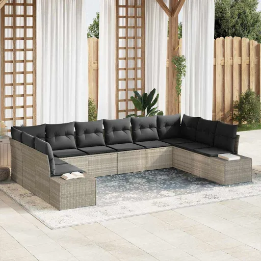 Conjunto de Sofá de Jardín   Gris Claro Ratán Sintético (10 pcs)