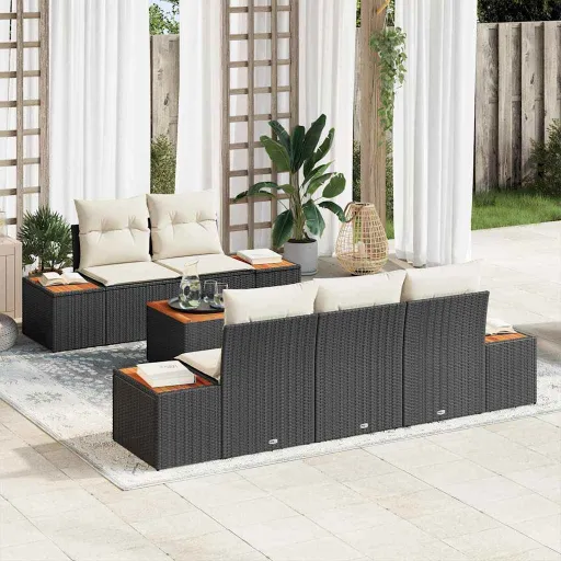 Conjunto de Sofás de Jardín Con Cojín   Negro Poliratán (6 pcs)