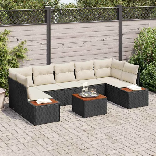 Conjunto de Sofás de Jardín Con Cojín   Negro Poliratán (8 pcs)