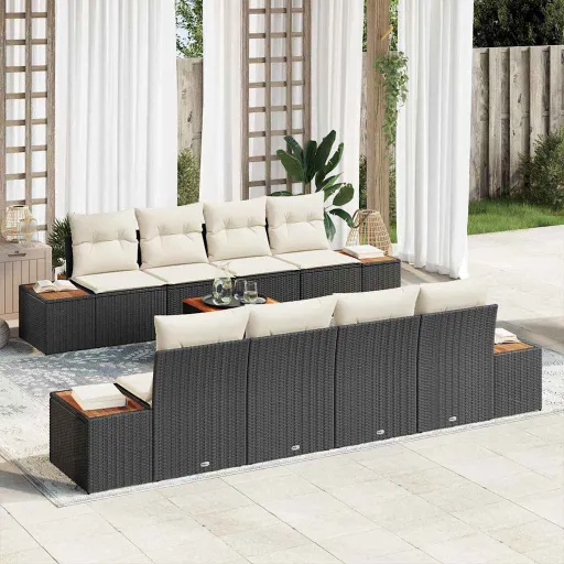 Conjunto de Sofás de Jardín Con Cojín   Negro Poliratán (9 pcs)
