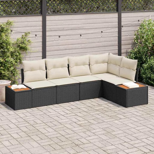 Conjunto de Sofás de Jardín Con Cojín   Negro Poliratán (5 pcs)