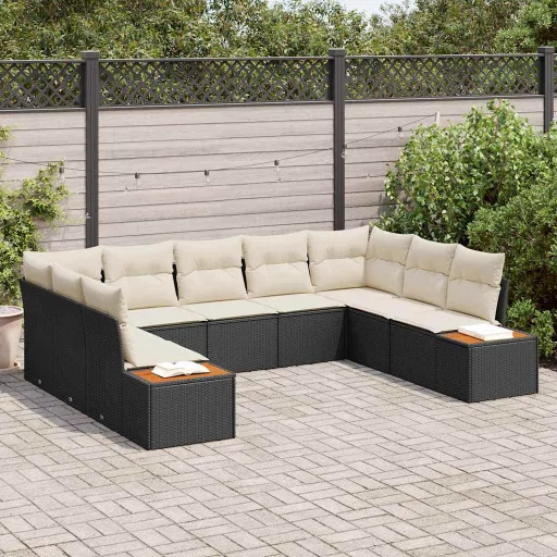 Conjunto de Sofás de Jardín Con Cojín   Negro Poliratán (9 pcs)