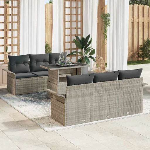 Conjunto de Sofá de Jardín   Gris Claro Ratán Sintético (7 pcs)