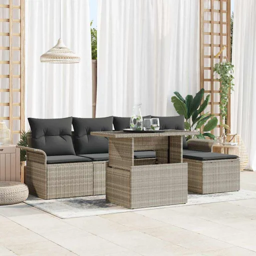 Conjunto de Sofá de Jardín Con Cojín   Gris Claro Poliratán (6 pcs)