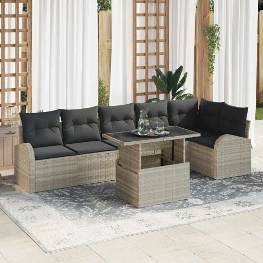 Conjunto de Sofá de Jardín   Gris Claro Ratán Sintético (7 pcs)