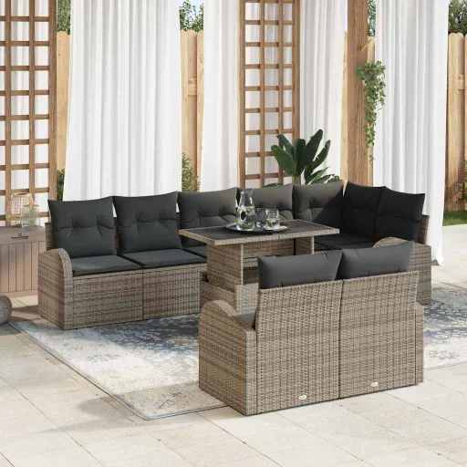 Conjunto de Sofá de Jardín   Gris Ratán Sintético (9 pcs)