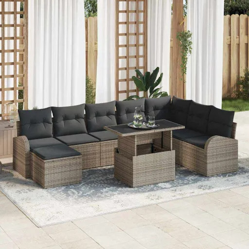 Conjunto de Sofá de Jardín Con Cojín   Gris (9 pcs)