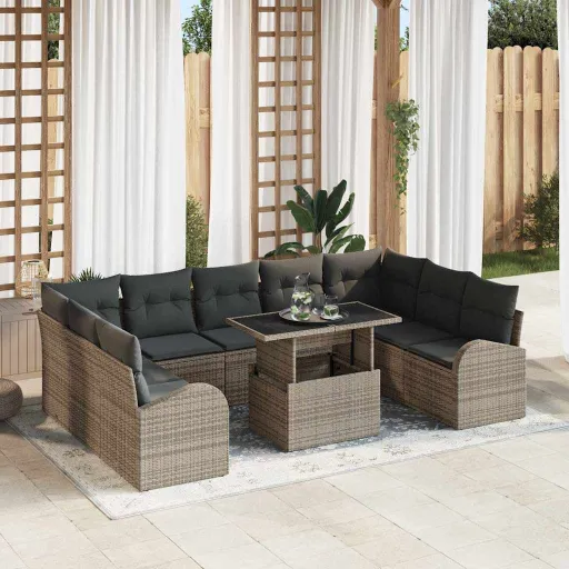 Conjunto de Sofá de Jardín   Gris Ratán Sintético (10 pcs)