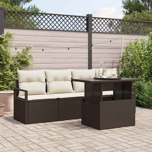 Conjunto de Sofá de Jardín   Marrón Ratán Sintético (5 pcs)