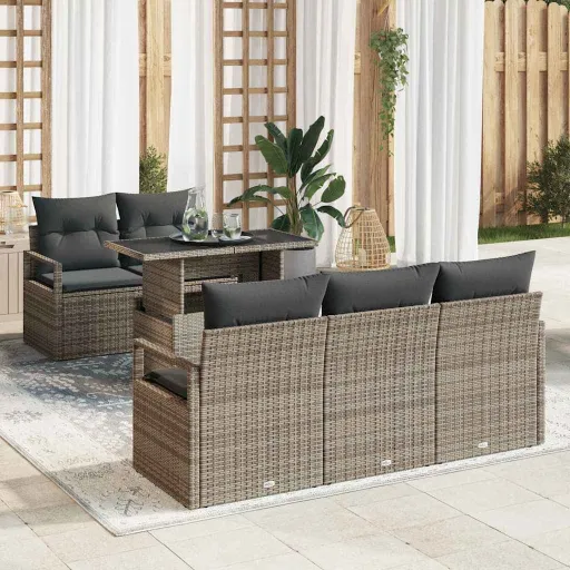 Conjunto de Sofá de Jardín   Gris Ratán Sintético (6 pcs)