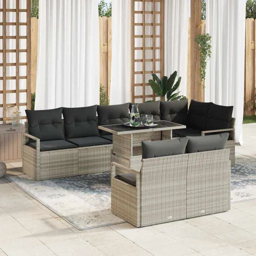 Conjunto de Sofá de Jardín   Gris Claro Ratán Sintético (9 pcs)