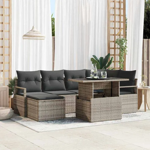 Conjunto de Sofá de Jardín Con Cojín   Gris (7 pcs)
