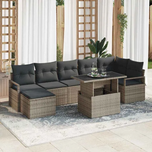 Conjunto de Sofá de Jardín Con Cojín   Gris (8 pcs)