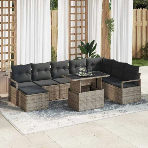 Conjunto de Sofá de Jardín Con Cojín   Gris (9 pcs)
