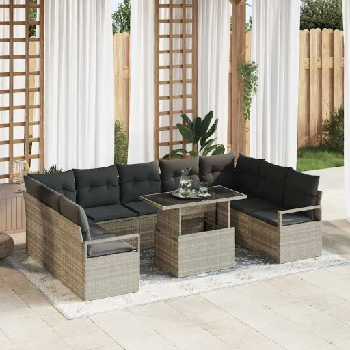 Conjunto de Sofá de Jardín   Gris Claro Ratán Sintético (10 pcs)